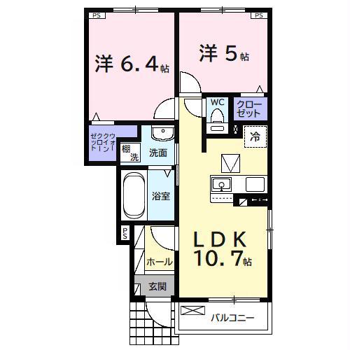 アクアヴィラ B(2LDK/1階)の間取り写真