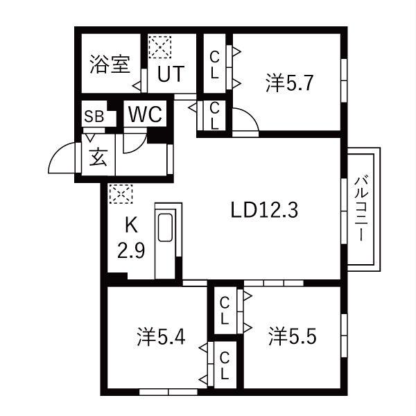 グランディール琴似(3LDK/2階)の間取り写真