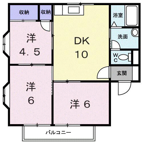 サンクチュアリ中村D(3DK/1階)の間取り写真
