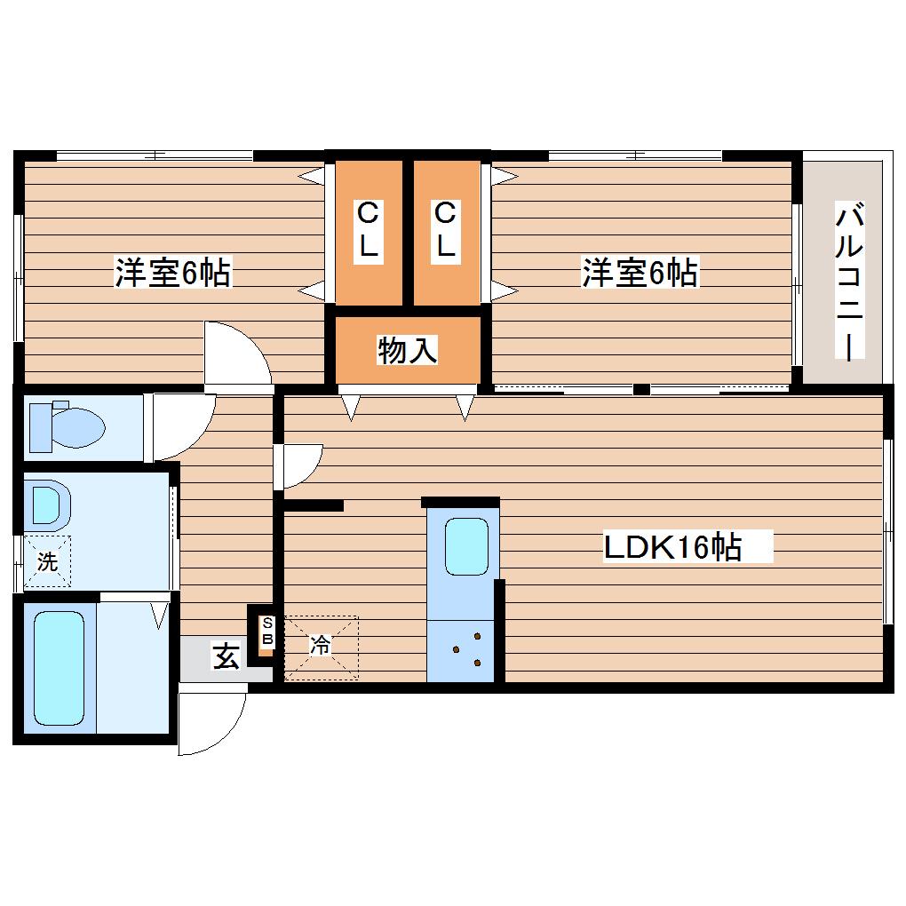 グリーンエイト(2LDK/2階)の間取り写真