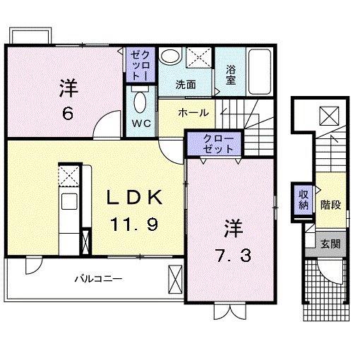 ラネージュII番館(2LDK/2階)の間取り写真