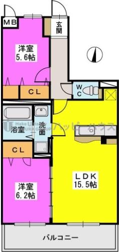 ステラ惣利(2LDK/2階)の間取り写真
