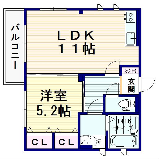 サウスパル南台(1LDK/1階)の間取り写真