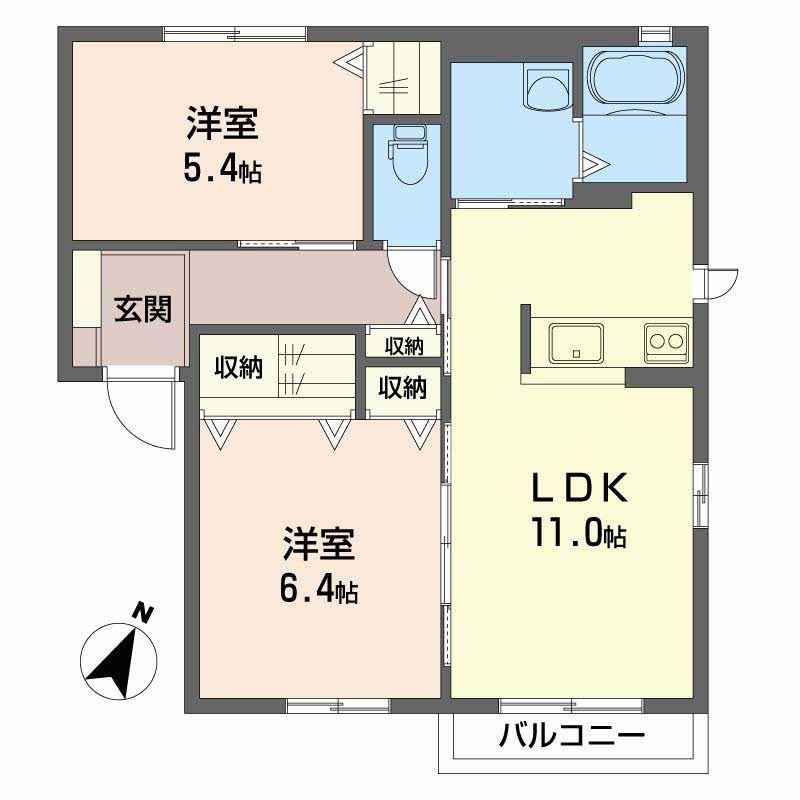 メゾンエルムA棟(2LDK/2階)の間取り写真