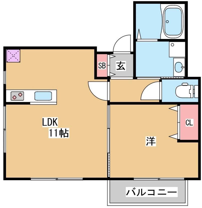 カリン上沢アネックス(1LDK/1階)の間取り写真
