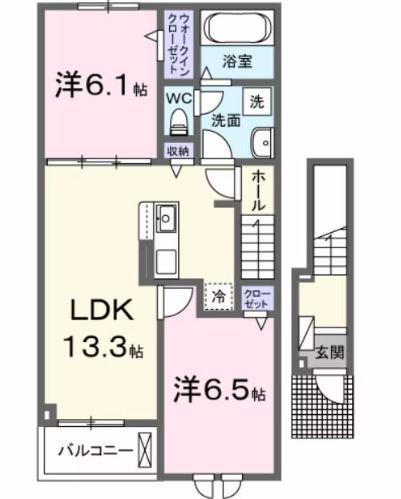 パストラーレ IV(2LDK/2階)の間取り写真