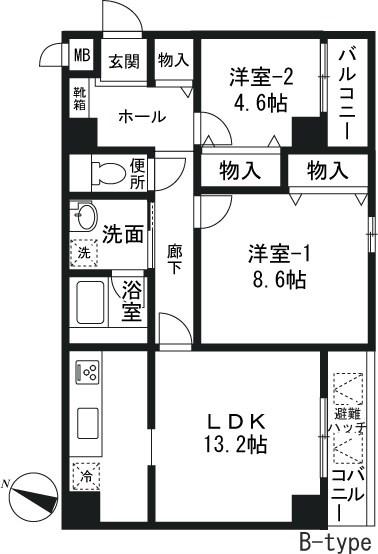 セヴェル方南町(2LDK/2階)の間取り写真