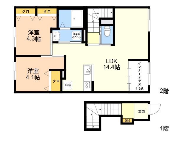 原町2丁目アパート(2LDK/2階)の間取り写真