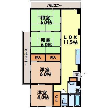 ラポール百合野(4LDK/2階)の間取り写真