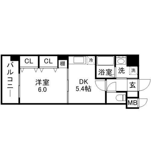 グロースメゾン博多山王(1DK/6階)の間取り写真