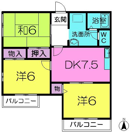 高瀬ハイツ壱番館(3DK/1階)の間取り写真