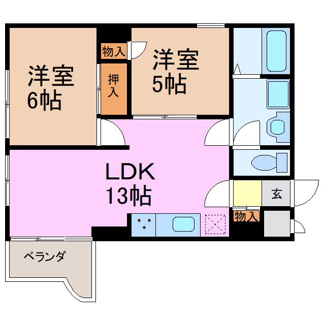 テラスレジデンス鳴海(2LDK/2階)の間取り写真