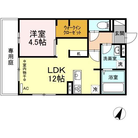 アルバルーチェ黒髪(1LDK/1階)の間取り写真