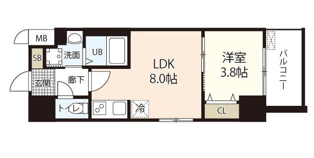 S-RESIDENCE表町(1LDK/3階)の間取り写真