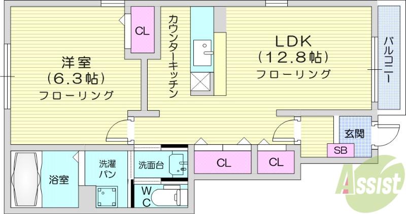 ウェーブ・スクエアⅡ(1LDK/1階)の間取り写真