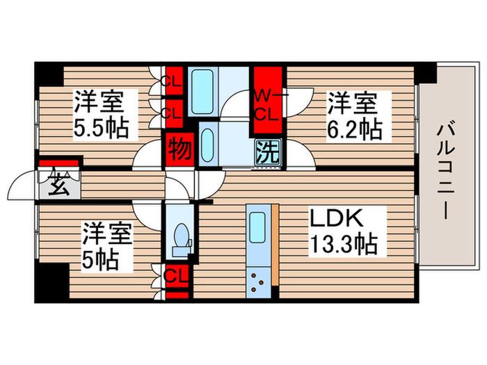 エスティメゾン豊洲レジデンス(3LDK/2階)の間取り写真