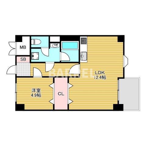 ロイヤルハイツ中尾(1LDK/8階)の間取り写真
