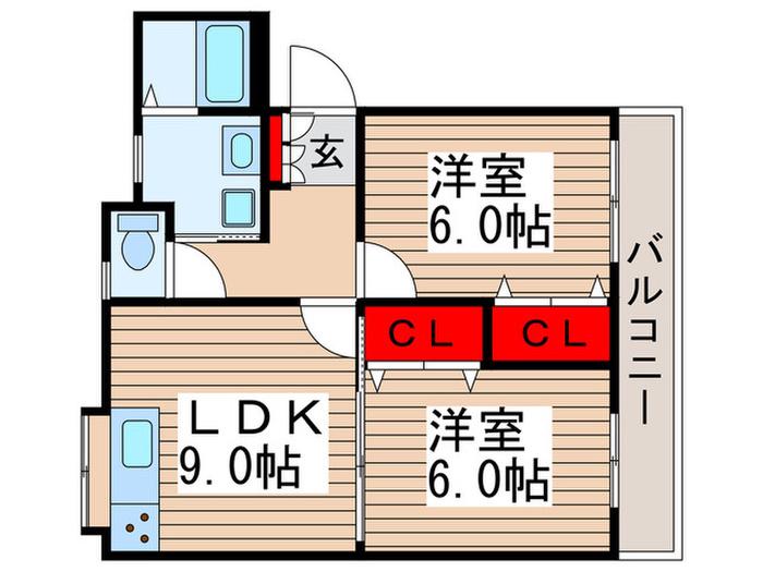 アムール・アドニス鎌ケ谷(2LDK/2階)の間取り写真
