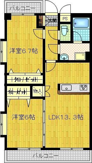 エスト壱番館・弐番館(2LDK/3階)の間取り写真
