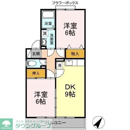 ヒルサイドタウンB号棟(2DK/2階)の間取り写真