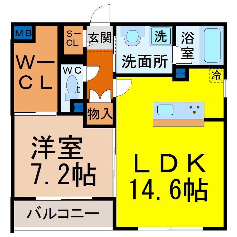 BRIGHT SQUARE(1LDK/2階)の間取り写真