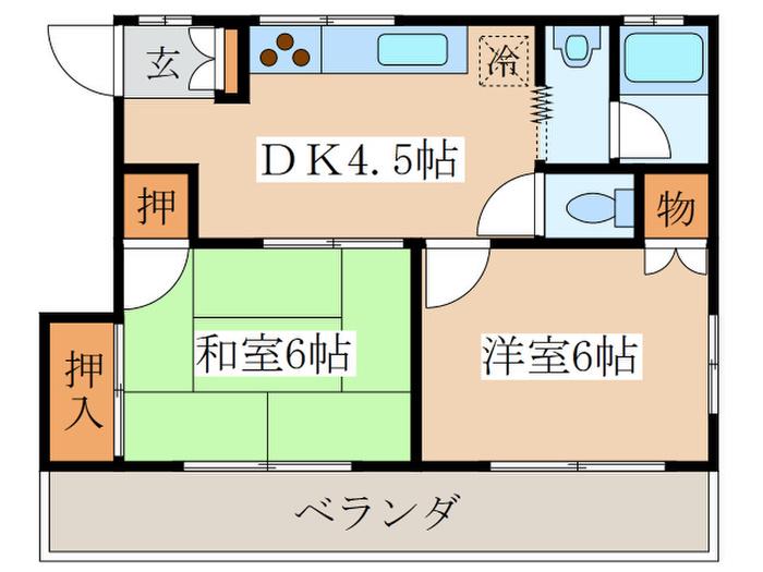 ハイムサンワード(2DK/2階)の間取り写真