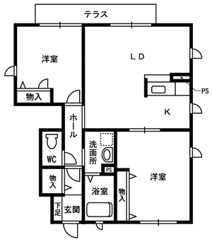 グランドゥールN B棟(2LDK/1階)の間取り写真