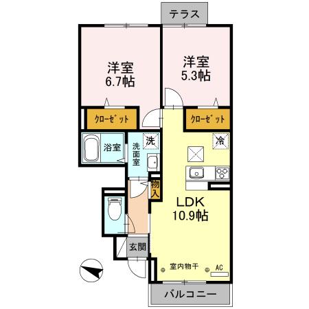 アザレア(2LDK/1階)の間取り写真