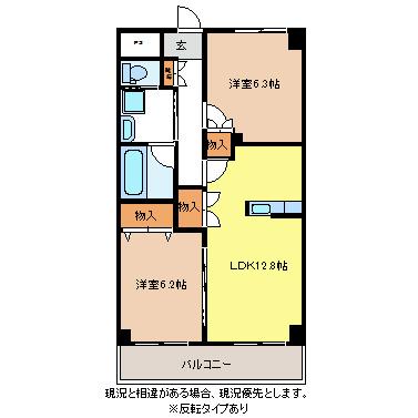 ライフコア上千田(2LDK/3階)の間取り写真
