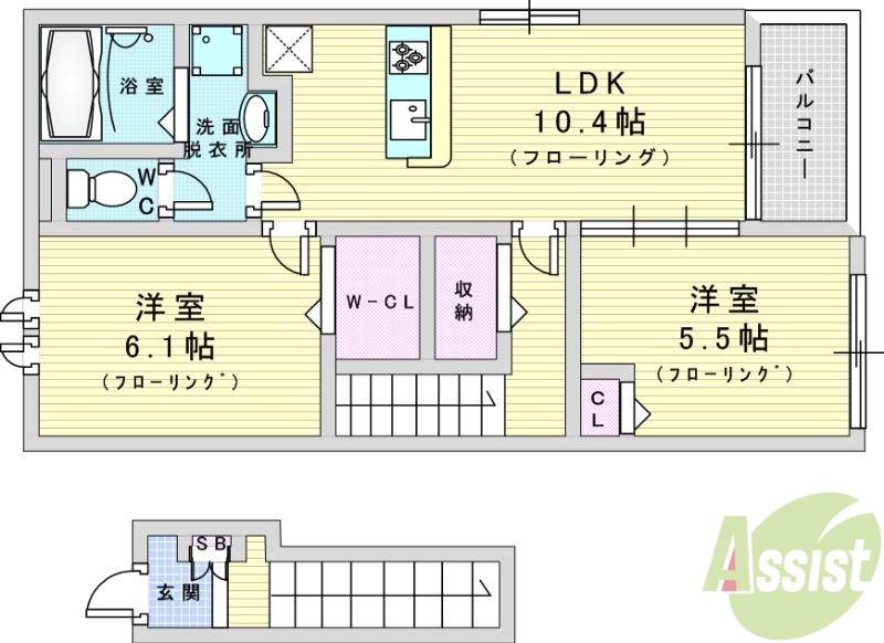鳥飼下2丁目アパート(2LDK/2階)の間取り写真