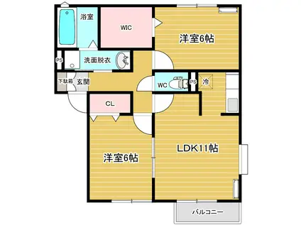 サンガーデン宮本 C棟(2LDK/1階)の間取り写真
