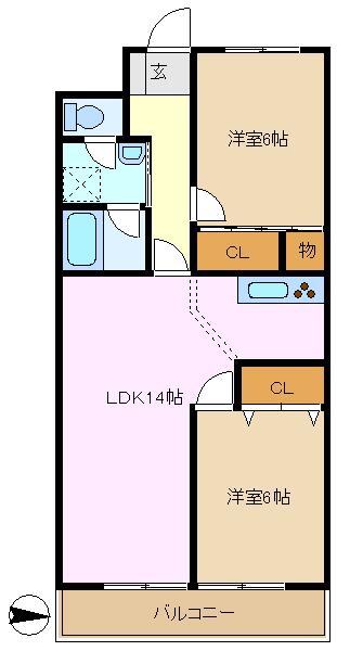 ニックハイム横浜鴨居(2LDK/2階)の間取り写真
