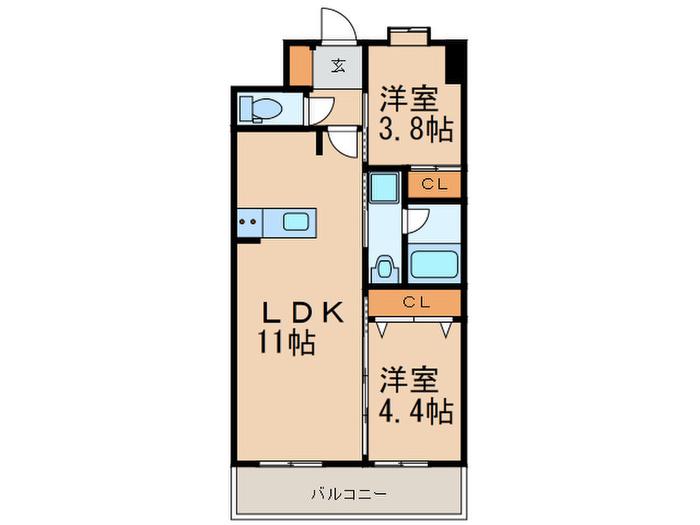 ベイグランデ(2LDK/4階)の間取り写真