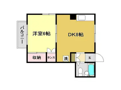 しらさぎマンションII(1DK/2階)の間取り写真