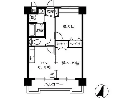 オーツマンション(2DK/4階)の間取り写真