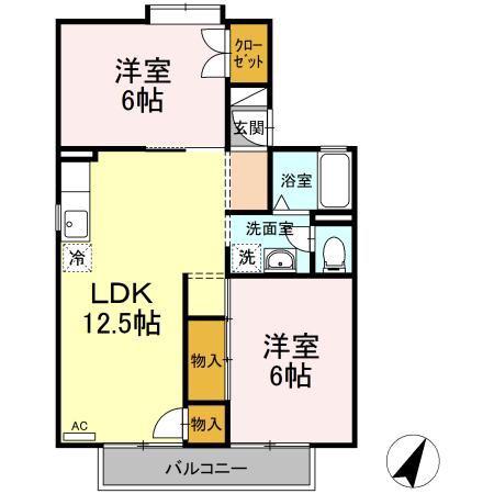 セジュールHANANO B(2LDK/2階)の間取り写真
