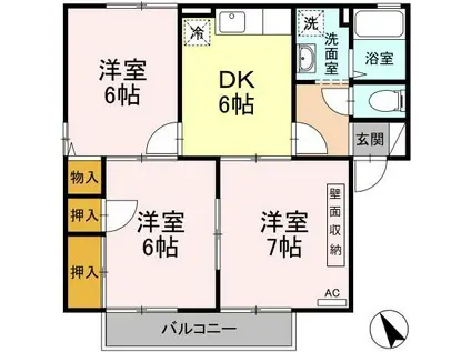 セジュール東山田IIIA棟(3DK/2階)の間取り写真