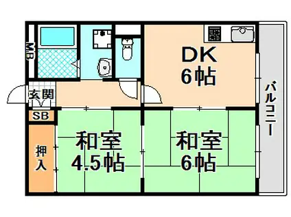 中島マンション(2DK/4階)の間取り写真