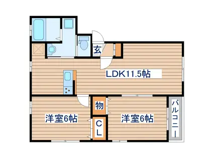 ＪＲ仙石線 苦竹駅 徒歩10分 2階建 築18年(2LDK/2階)の間取り写真