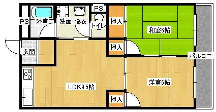 サン・オーレ東福山(2DK/4階)の間取り写真