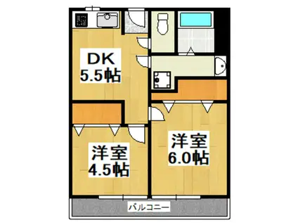 岩伸宝塚ファミールB棟(2DK/4階)の間取り写真