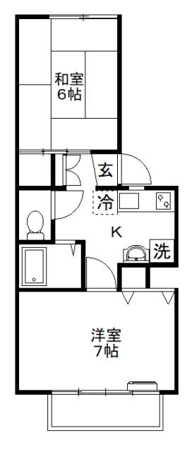 石川県能美市 2階建 築35年(2K/2階)の間取り写真