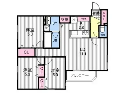 ASTER本通15(3LDK/3階)の間取り写真