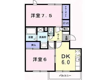 メゾンエレガントI(2DK/1階)の間取り写真