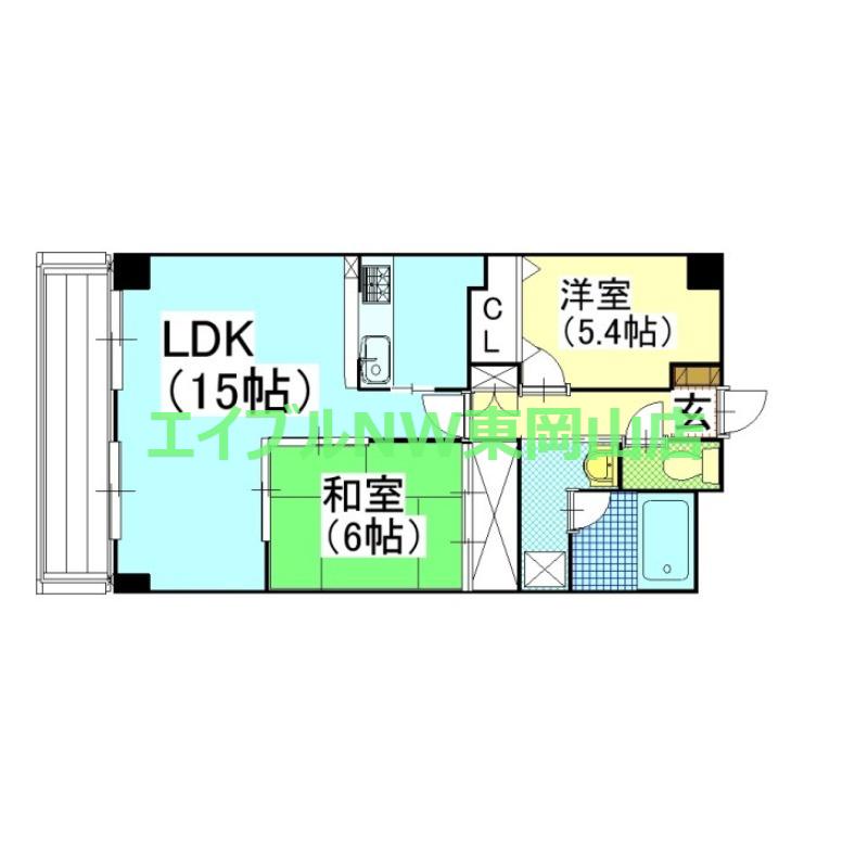 グリーンビレッジ北方(2LDK/1階)の間取り写真