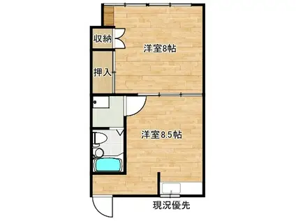 よこいビックガーデンビル(1DK/2階)の間取り写真