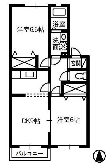 ハピネス21(2DK/2階)の間取り写真
