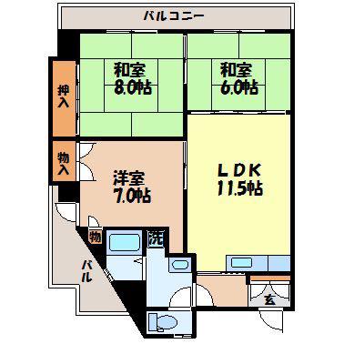 長崎電軌本線 昭和町通駅 徒歩4分 5階建 築23年(3LDK/3階)の間取り写真