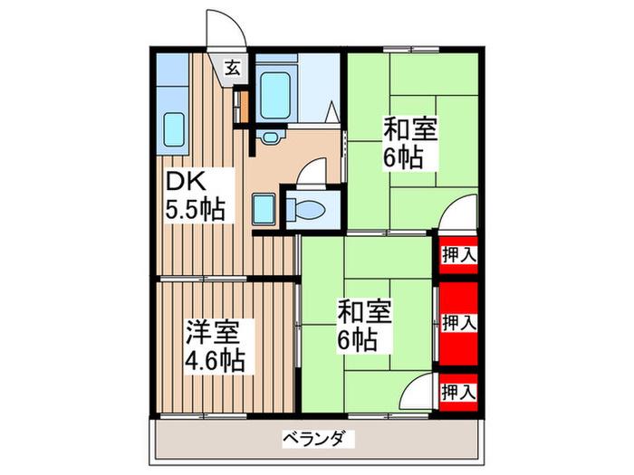 ドルフ石井B(3DK/1階)の間取り写真