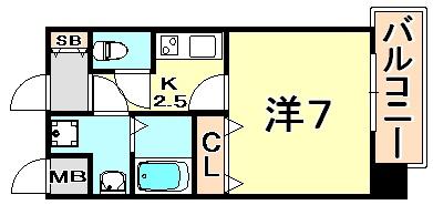 プレサンス三宮花時計前(1K/13階)の間取り写真